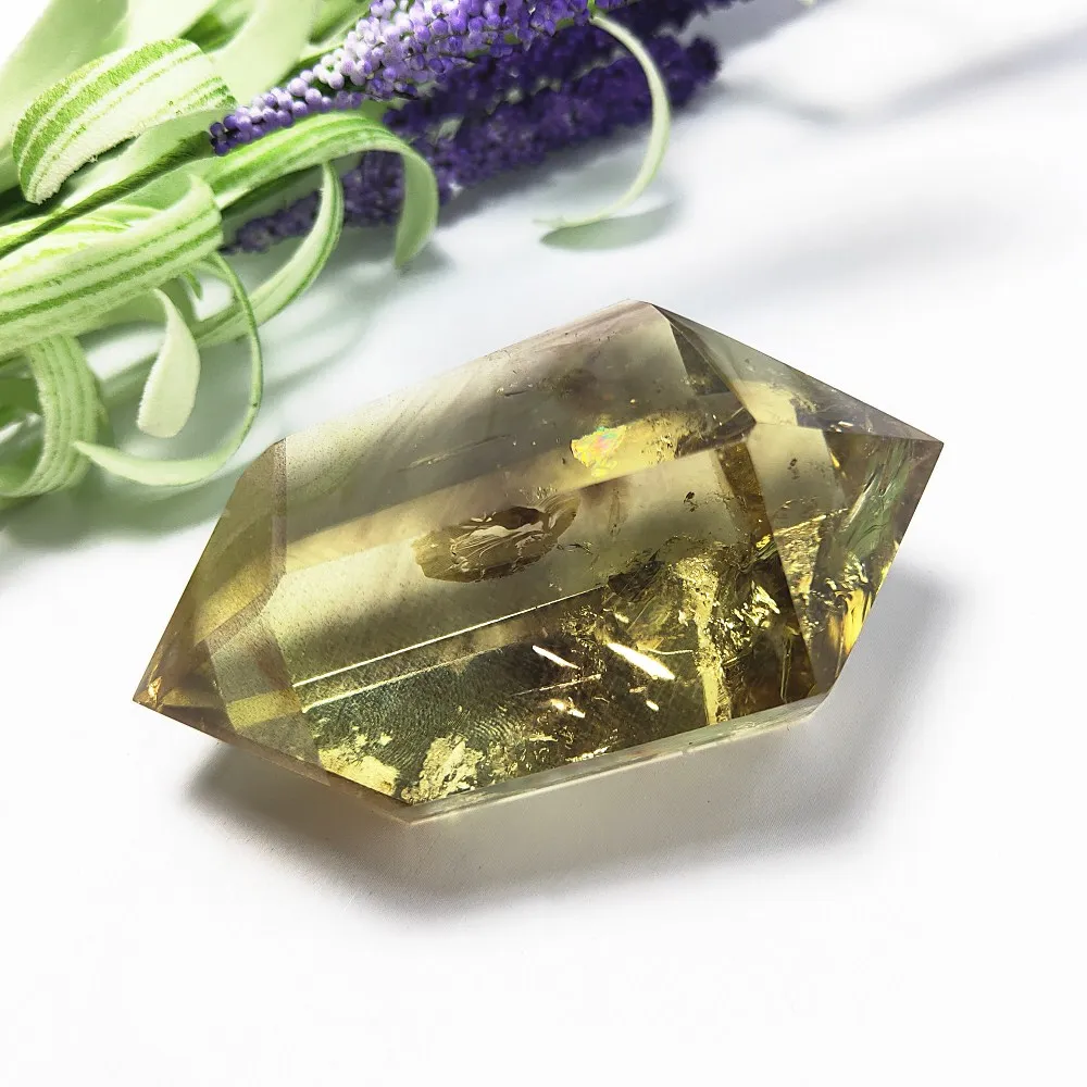 Радуга! Натуральный цитрин кварц палочка ТОЧКА желтый кристалл шестиугольная двойная стрелка точки сырой драгоценный камень Исцеление
