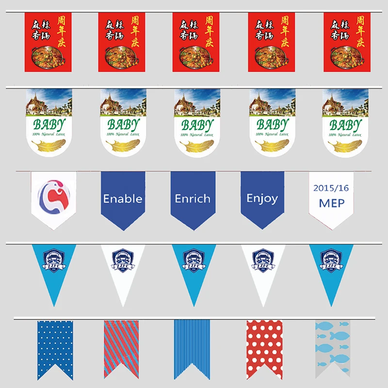 

(10 metres/lot)100% polyester 14x21cm,20x30cm,30x45cm string flags custom,festival goods,event & party decoration supplies