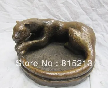 

bi004090 classical chinese folk copper carvings leopard ashtray jar