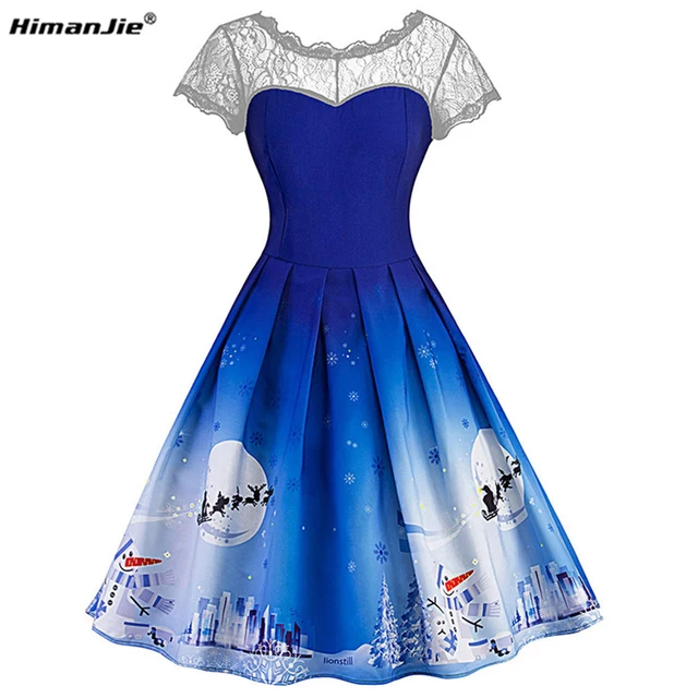 Himanjie Christmas Lace Sleeveless patchwork Party Dress Women 2017 ... Himanjie Christmas Lace Sleeveless patchwork Party Dress Women 2017 1950s Autumn spring snow print Vintage Robes
