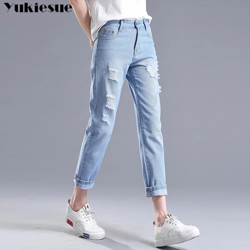 Зимние рваные джинсы для женщин с высокой талией джинсы для женщин в стиле бойфренд размера плюс синие Черные белые джинсы
