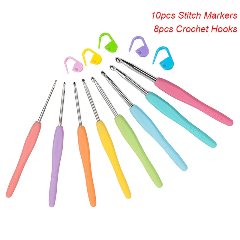 8 шт. 2,5-6,0 мм Смешанные крючки вязальные Вязание Иглы для женщин мама инструменты для изготовления подарка «сделай сам» включают 10 шт. маркеров для вязания