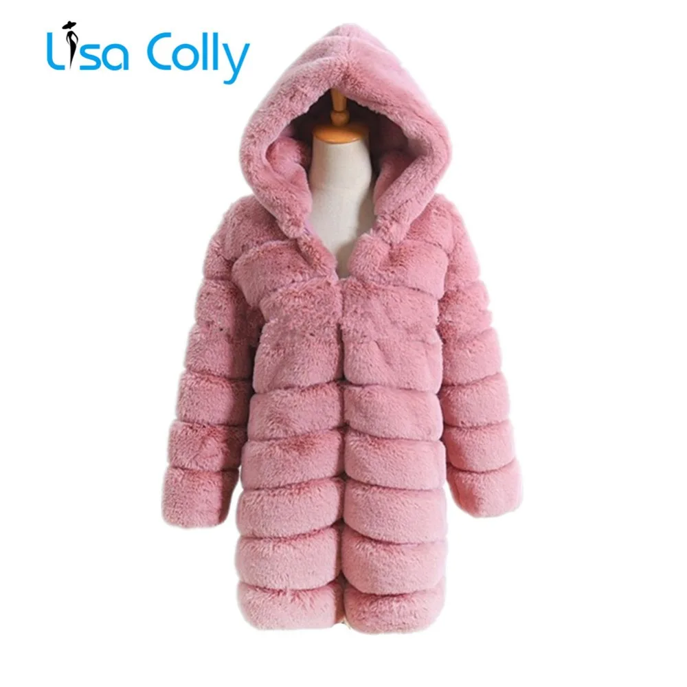 

Lisa Colly Women Winter Luxury Faux Fox Fur Coat With Hooded Slim Long Faux Fur Coat Jacket Women Thick Warm Fur Coats Overcoat
