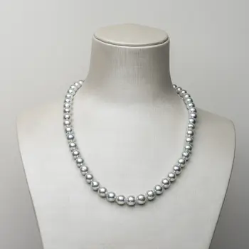 

7.5-8mm Silver Genuine Japanese Akoya Pearl Strand Necklace Loose Pearl 16.1"