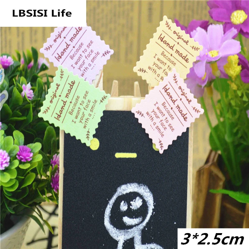 

600pcs Pink Hand Made Smile Stamp Tag Labels Gift Packing Candy Cookie Bag Stickers DIY Decoration Wedding Adhesive Cloth Paper