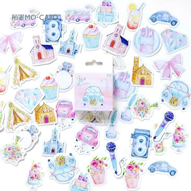 

46pc / Box. Creative Art Romantic Little Lucky Student Envelope Boxed Sticker Decoration Stationery Diy Diary Label Scrapbook