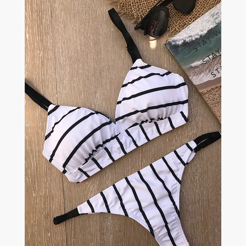

Black White Stripes Women Push Up Bikini Beach Swimwear Swimsuit Swimming Bathing Swim Suit Maillot De Bain Femme Bikinis 2019