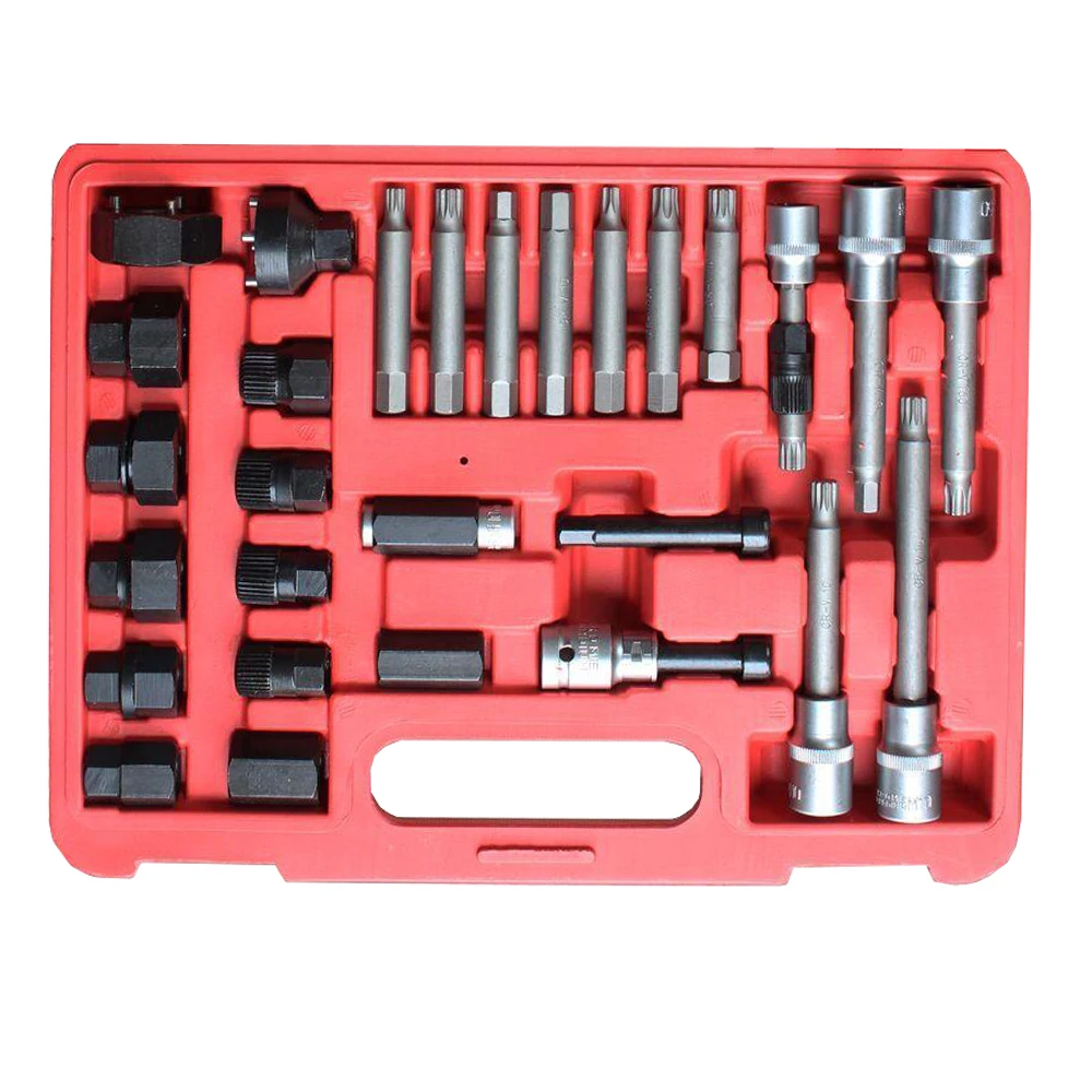 30Pc Alternator Freewheel Pulley Removal Socket Bit Set Garage Service