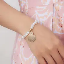 Новинка 18 см пентаграмма имитация жемчуга настоящая оболочка Эластичный браслет золотой кулон ручной работы настраиваемый очаровательный женский браслет ювелирные изделия