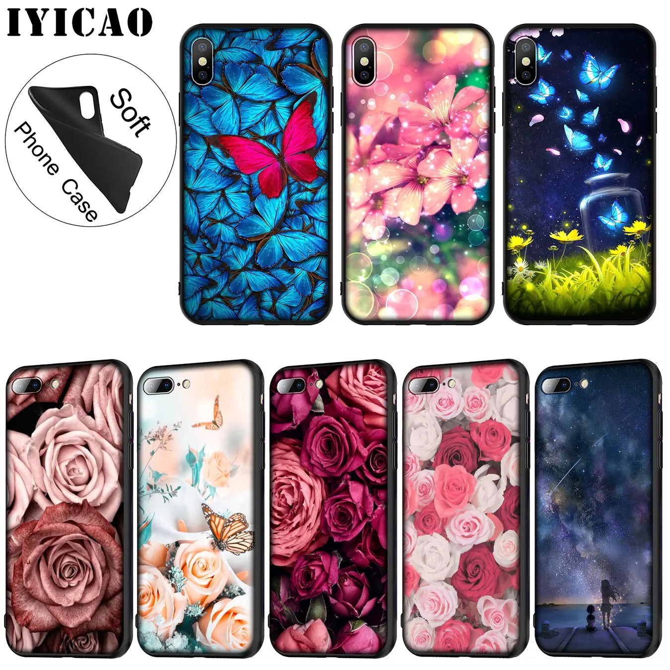 IYICAO Мягкий силиконовый чехол для iPhone XR X XS 11 Pro Max 6 6S 7 8 Plus 5 5S SE TPU черный |