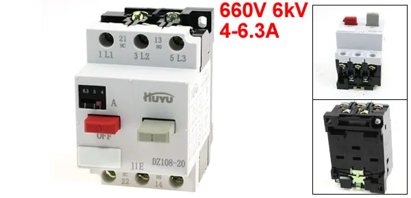 Motor Protection 3 Pole 1NC 1NO 4-6.3A Range Circuit Breaker Ui660V 6kV