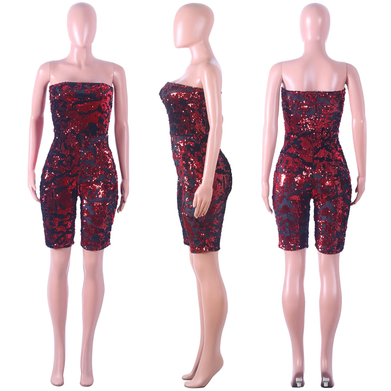 С открытыми плечами блесток Bodycon комбинезон женский летний без бретелек блестящий без спинки женский короткий комбинезон женский