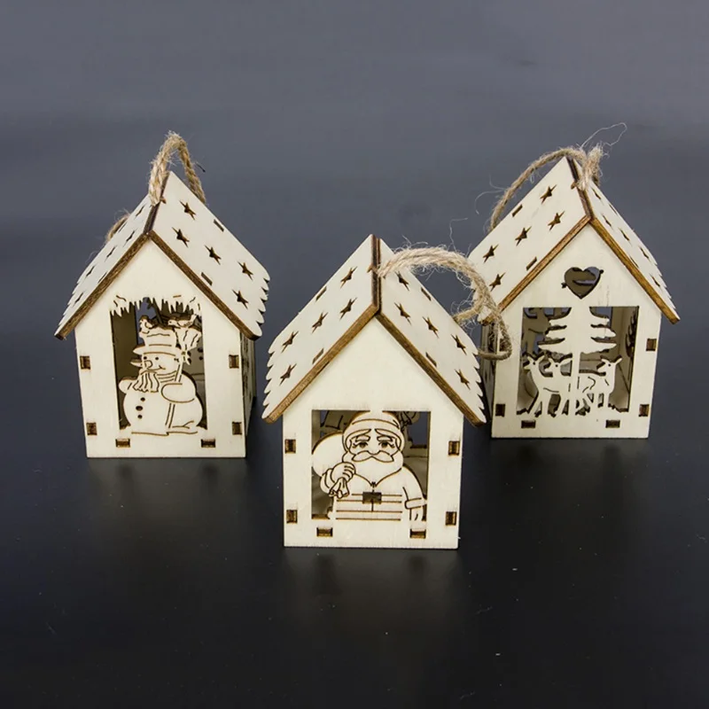 

Christmas Style Hanging Decor Ornaments Cute Mini Wooden House with Lights Christmas Home Decor for Xmas Cute Kids Gifts