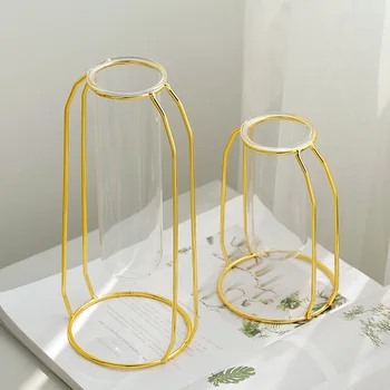 

Golden Wrought Tron Hydroponic Container Creativity Plant Bottle Glass Container Desktop Place Adorn Home Living Room Decoration