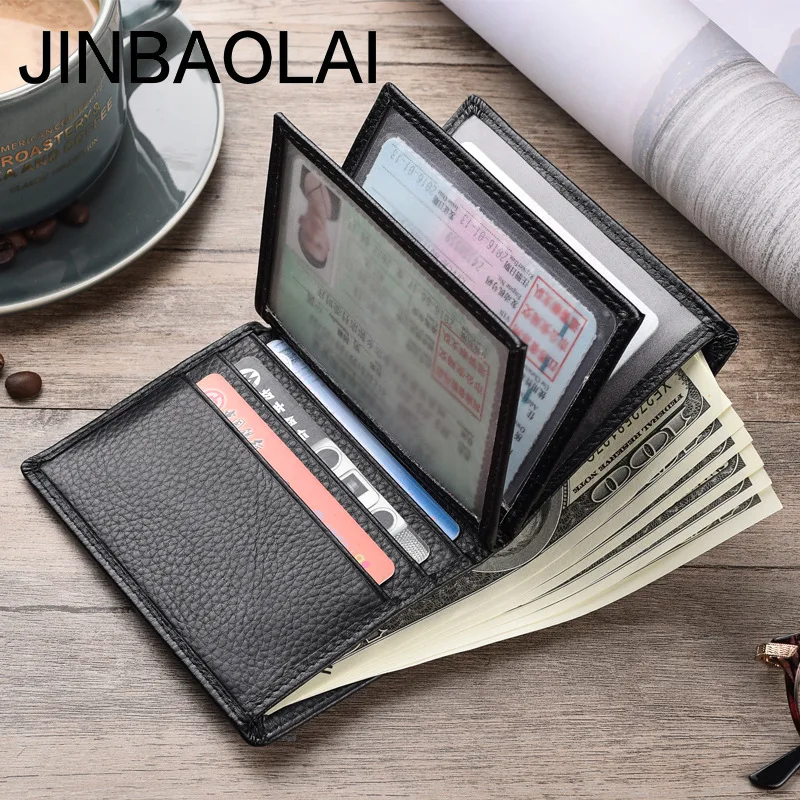 

JINBAOLAI Unisex Driver License Holder Black Genuine Leather Driver Documents Bag Credit Card Holder ID Card Case Short Wallet