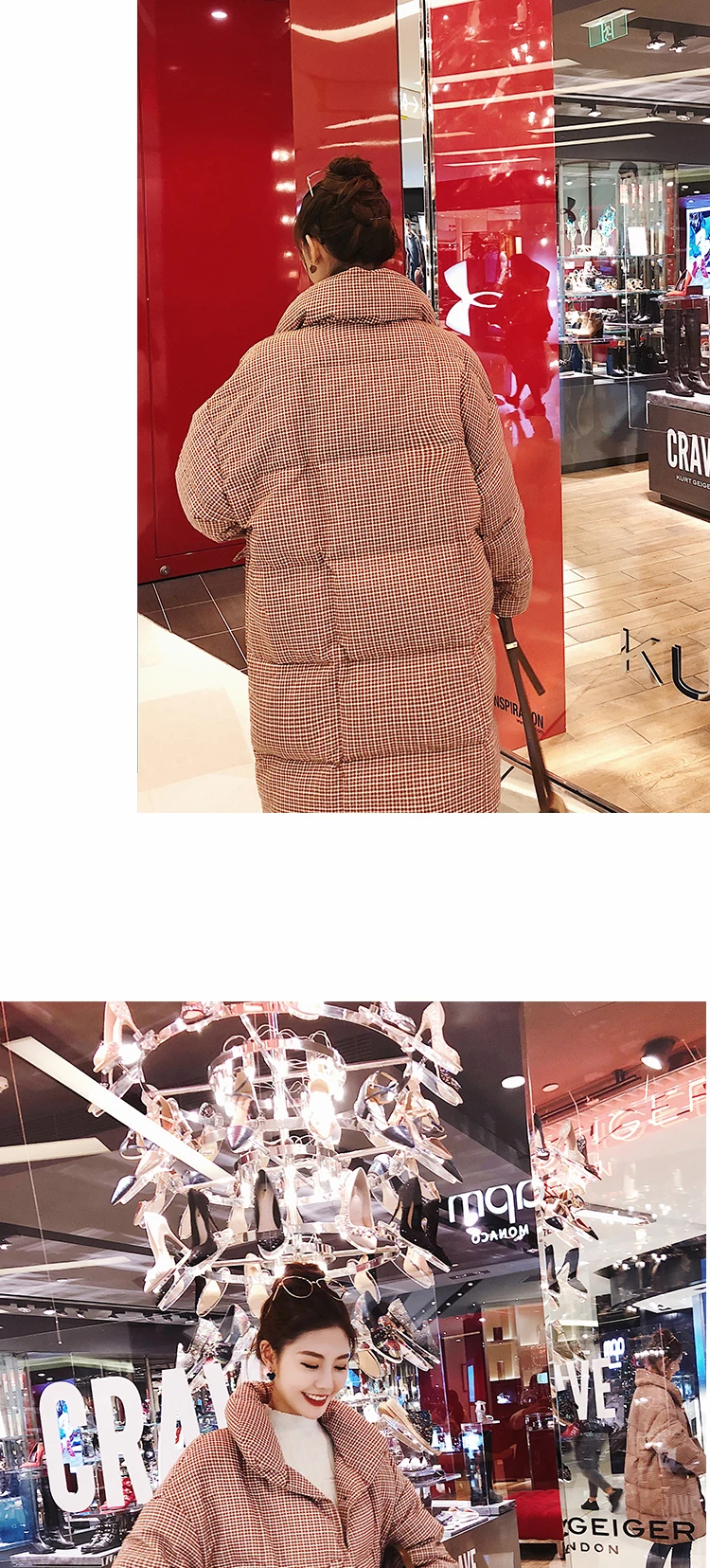Модное Новое клетчатое хлопковое пальто для женщин, Зимняя Повседневная Свободная плотная женская верхняя одежда с длинным рукавом, длинная прямая парка B989