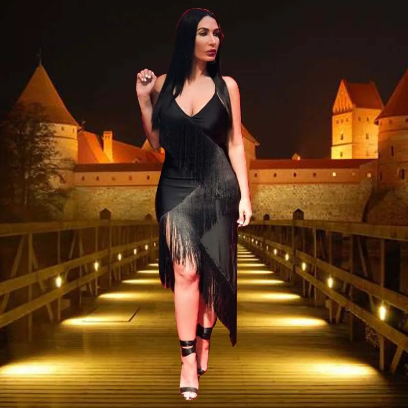 

Fringe Dress Vintage Elegant Sexy Party Club Wear Beach Mesh Tight Streetwear Sundress Runway Women Summer Dress 2019 Tassels