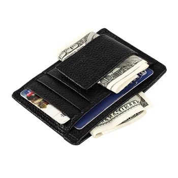 

New Men's Genuine Leather Money Clip wallet with magnet pocket money Clamp ID card case card slots for man