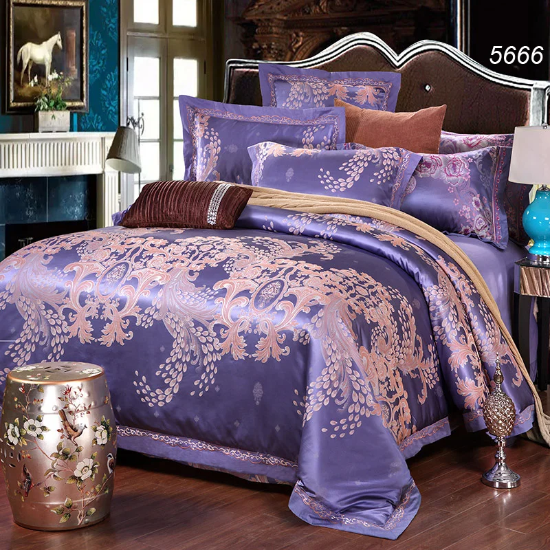 Diamond Blue Silk Bedding Sets King Queen Sizes 4pcs Bed Set