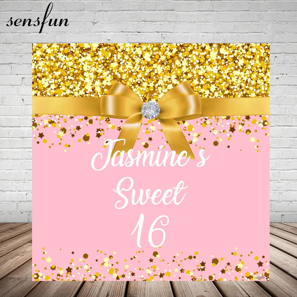 

Sensfun Pink Gold Shiny Little Stars Big Bow Backdrop For Girls Sweet 16 Birthday Party Photography Backgrounds Custom Vinyl