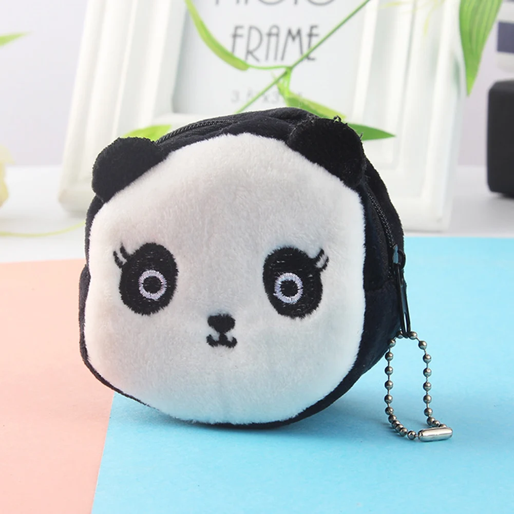 Мультфильм подарок молния мини стерео портативный плюшевый девушки портмоне мешок денег большой емкости милый мягкий ключ - Color: Panda
