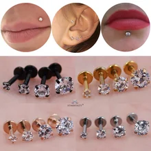 4 pièces 1.2x6mm 16G rond clair pierre Tragus Piercing Labret oreille Piercing lèvre nez Piercing Oreja nez anneau titane hélice boucles d'oreilles(China)