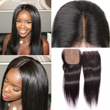 Brazilian Straight Silk Base Closure 4×4 Inch Natural Color 100% Virgin Human Hair Free Middle Part S Closure With Baby Hair