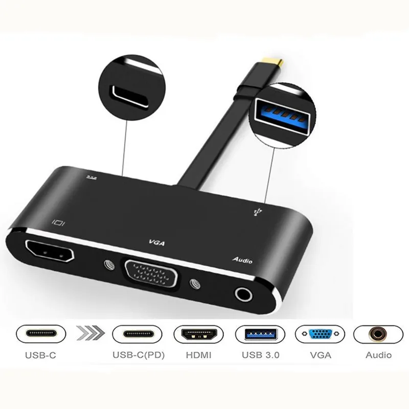 USB-C Тип C к адаптер HDMI VGA usb c концентратор кабель Поддержка дисплей одновременно многопортовый конвертер для Macbook pro samsung
