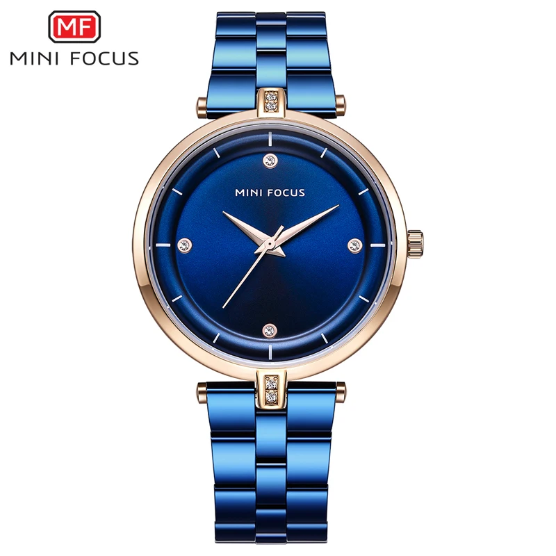 Женские/Женские часы MINI FOCUS Reloj роскошные брендовые наручные с синим/золотым