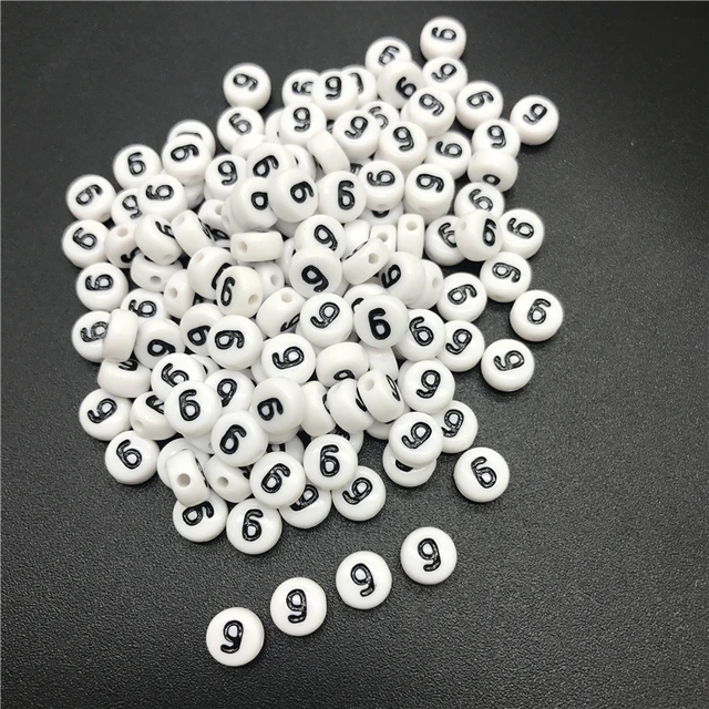 100-Piece Mixed Number Acrylic Beads - 7mm Flat Round White, Numbers 0-9 For Crafts