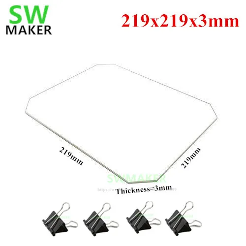 219x219x3mm Borosilicate Glass plate with Bed Clips for Wanhao Duplicator i3 Anet A8 A6 MP Maker Select 3D Printers