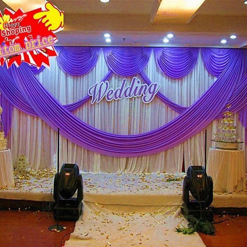 

3m*6m (10ft x 20ft) colorful wedding backdrop curtain event decoration purple wedding stage backgroud drapery with swags