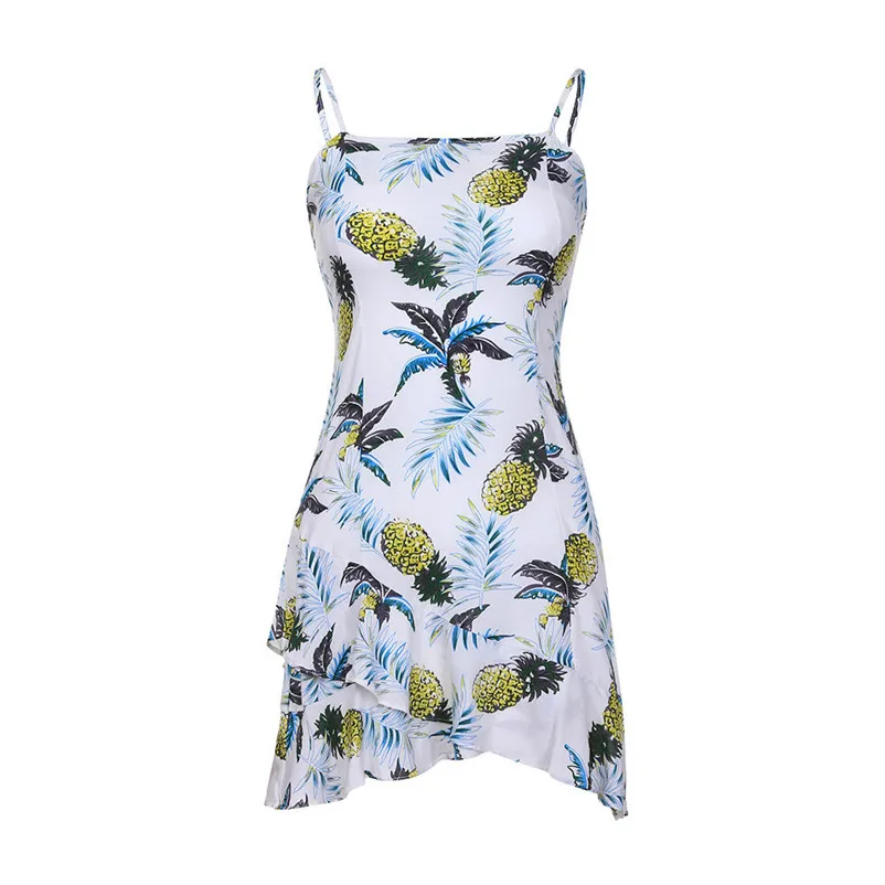 Fashion summer dress 2018 Beach dress Women Ladies Pineapple Printing Sleeveless Mini Dress casual dress vestido robe J12#N (13)