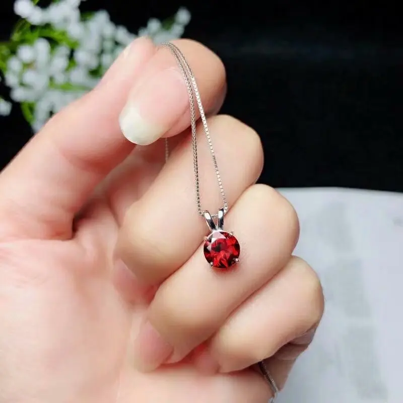 

SHILOVEM 925 silver natural garnet pendants send necklace classic Fine jewelry women gift gemstone new 7*7mm bz070702ags