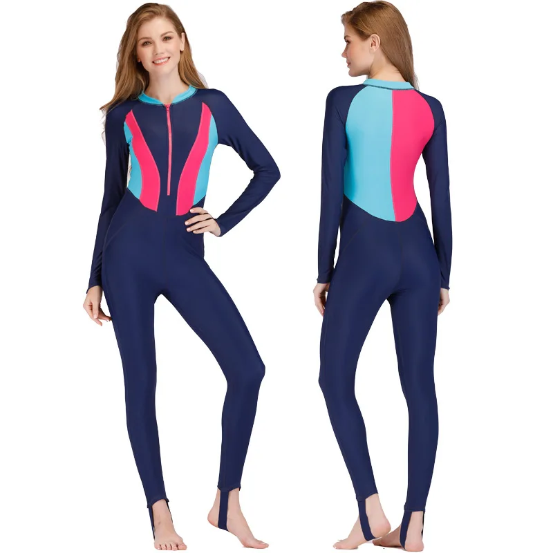 C279 New women's one piece wetsuit, long sleeve sun protection swimsuit