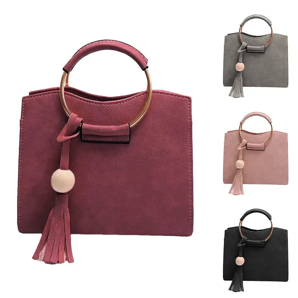 

New Fashion Solid Color Tassel Pendant Handbag Lady Faux Leather Crossbody Sling Bag
