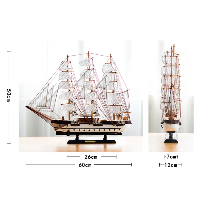 LUCKK 60 см средиземноморская парусная лодка деревянная модель ручной работы ретро корабль Статуэтка домашнее украшение интерьера ремесло морской орнамент
