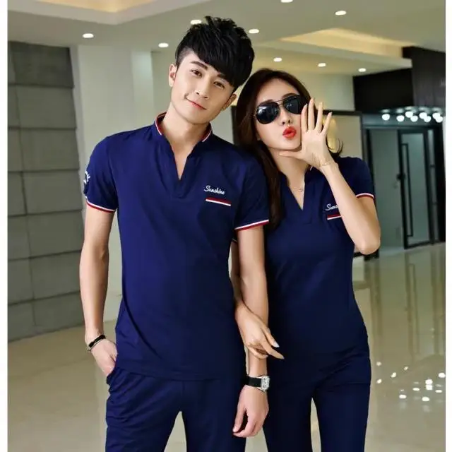 

Summer Men Sportswear Women Tracksuit Short Sleeve Sweatshirt Long Pants Lover Running Jogger Fitness Workout Casual Outfit Set