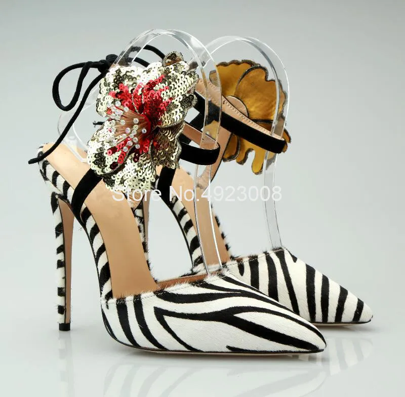 Сандалии-гладиаторы на каблуке; женская летняя обувь с цветочным принтом «Зебра»; женские модельные туфли из конского волоса для вечеринки; Милая женская обувь на шнуровке с ремешком сзади