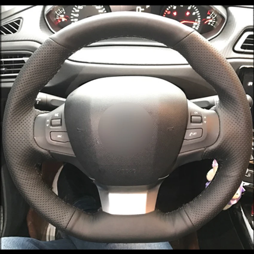 Black Synthetic Leather Car Steering Wheel Cover for Peugeot 308 2016