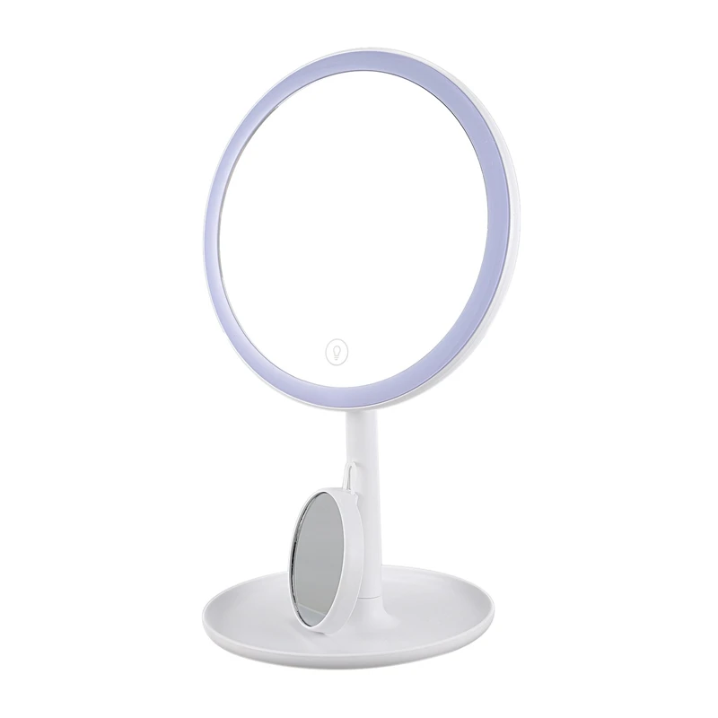 Press Table Lamp Led Mirror With Light Circular Makeup Mirror Round Shape Rotating Cosmetic Mirror Stand Magnifier Dressing Mi - Цвет: White