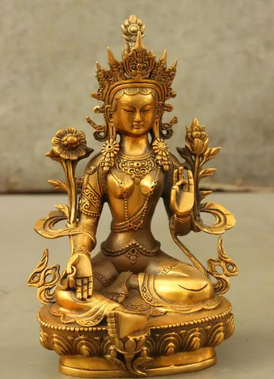 S05657 8" Tibet Buddhism Bronze Gilt Grent Tara Buddha Goddess GuanYin Statue Sculpture