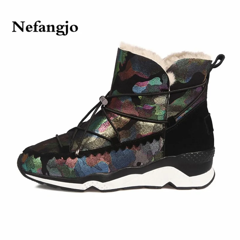 

Nefangjo 2018 New Winter Shoes Women Fashion Snow Boots Wedges Non-Slip Waterproof Sneakers Casual Ankle Boots For Women