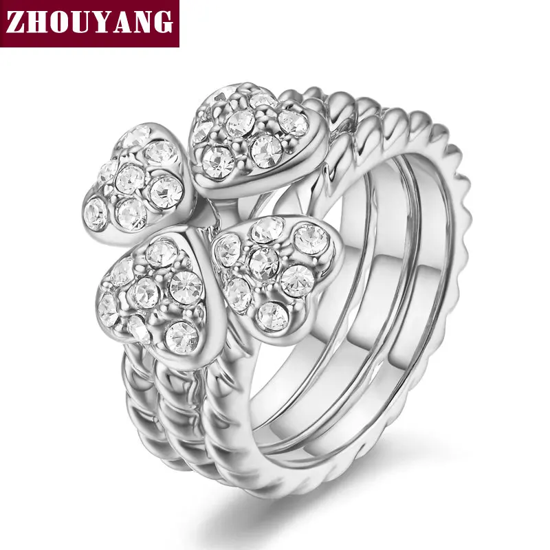 

ZHOUYANG Top Quality ZYR023 Elegant Four Leaf Clover Silver Color Wedding Ring Austrian Crystals Full Sizes