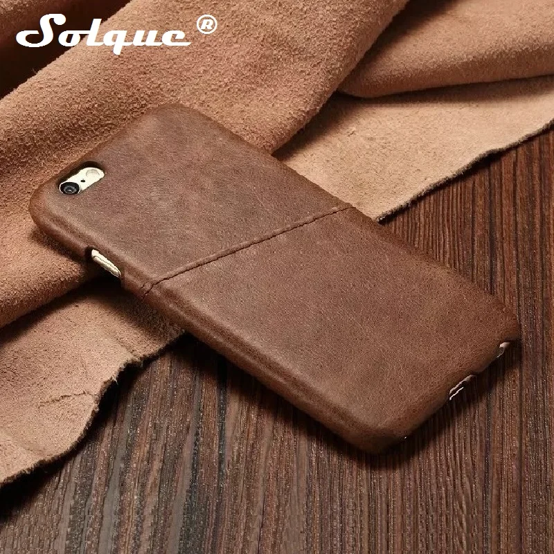 preço Solque Verdadeiro e Genuíno Couro Fino Case Para iPhone 5 5S SE 5SE Cartão de Casos de Telefone de Luxo Ultra Slim Rígido de Volta tampa Retro Do Vintage