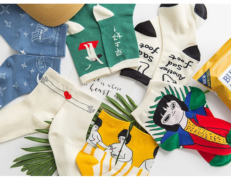 Разноцветные Хлопковые женские модные милые носки с героями мультфильмов, японские Повседневные носки в стиле Харадзюку, высококачественные брендовые забавные носки с рисунками