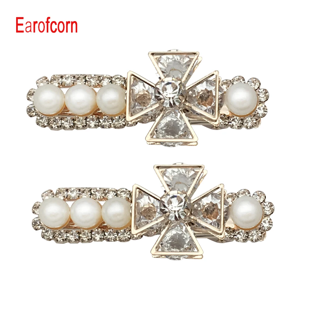 

Earofcorn Fashion Girls Shining Headwear Crystal Rhinestone Pearl Flowers Hair Clip Crocodile Clip Hair Accessories(2Pieces)