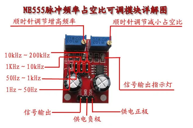 

YS-32 NE555 pulse frequency adjustable duty cycle square wave rectangular wave signal generator module