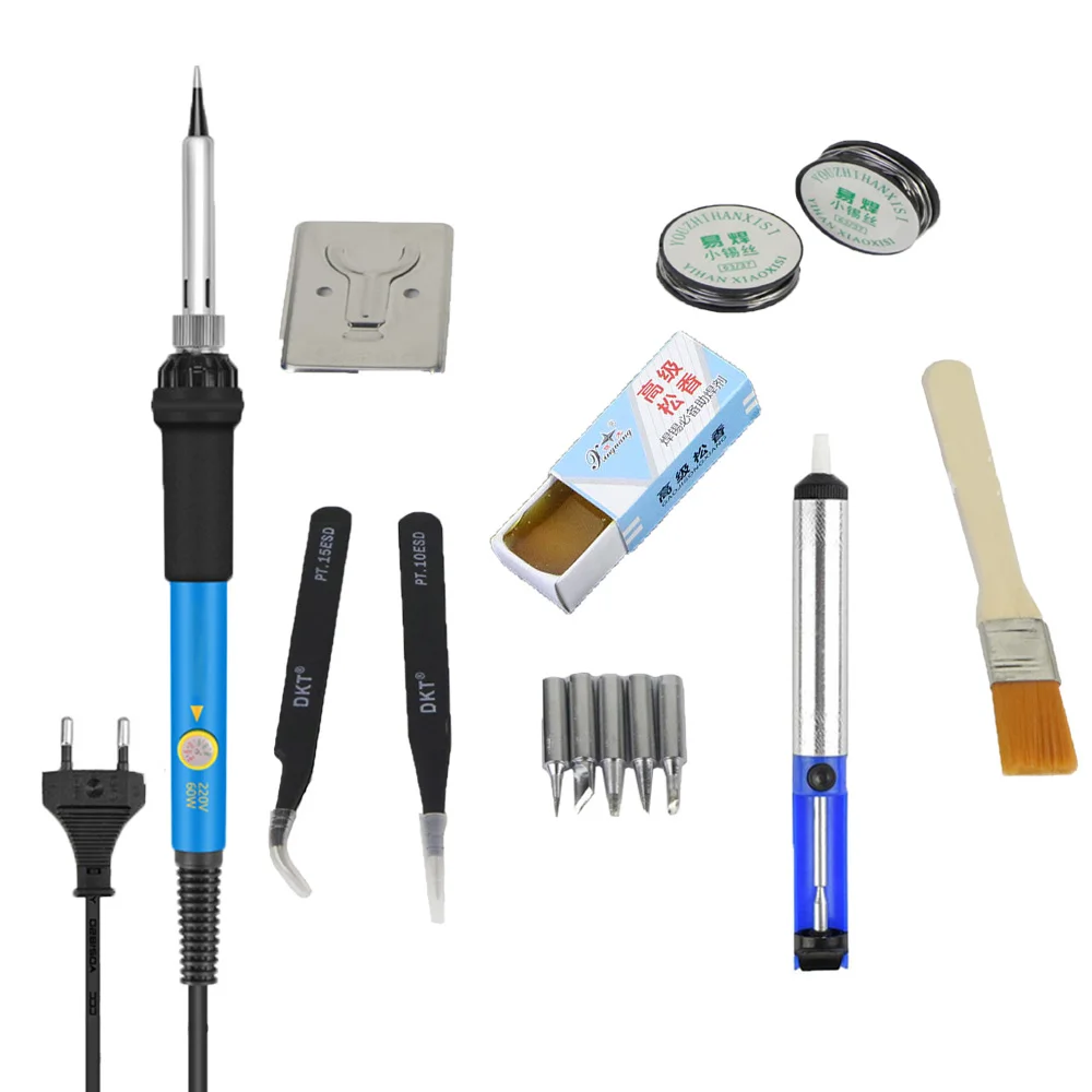 

60W Adjustable Soldering Iron Kit EU/US Heating Element Electric Solder Station Tools Tip Tin Wire Clamp For Welding Set hakko