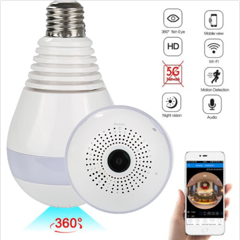 

Light Bulb Camera Wireless Camera Wifi 960P Panoramic FishEye Home Camera 360 Degree Night Vision Video Camera